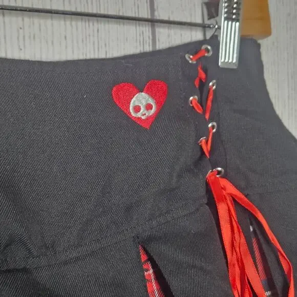 Skelanimals Black/Red Plaid Contrast Pleated Skirt with Pockets, sz Small - Picture 2 of 7